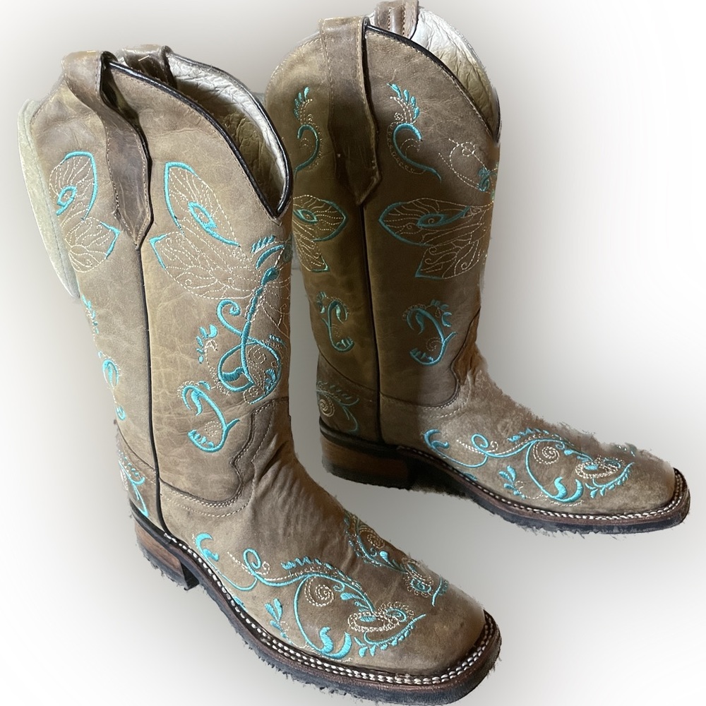 Circle G Dragonfly Boots Tan/Teal Size 7m